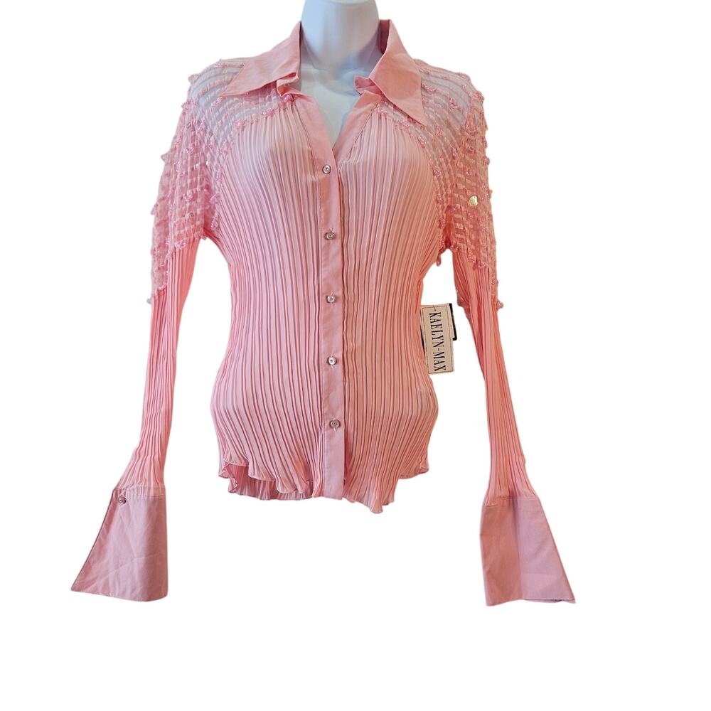 Kaelyn Max Blouse Pink Ribbed Size Large fits Medium NWT Fairy Y2K Retro Glam